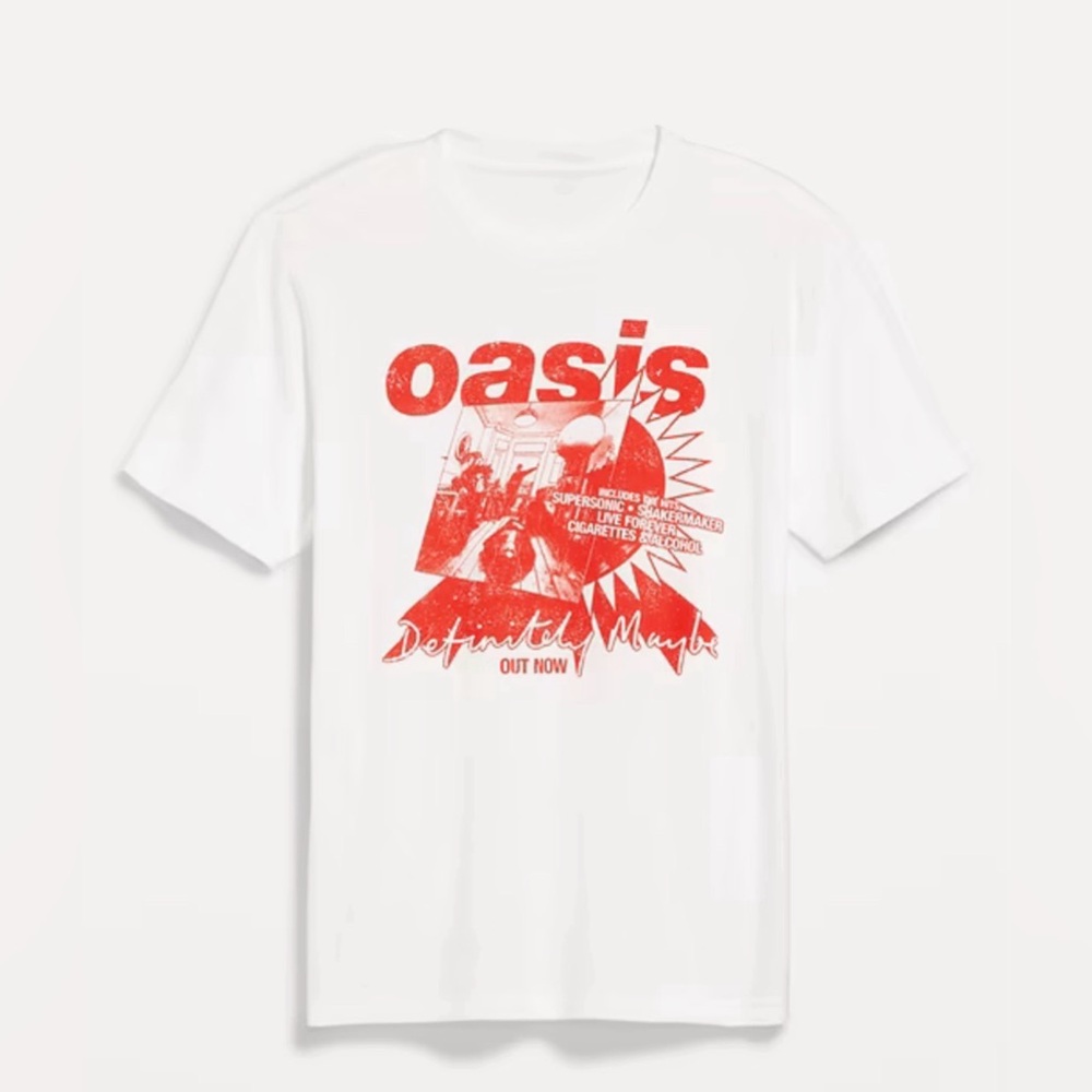 Oasis White Tee with Red Graphic